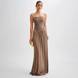 Women's 2024 Summer New Solid-Color High-Waisted Folding Dress DJPT