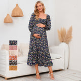 2025 New Spring Pregnant Woman Chiffon Dress Small Broken Floral Dress Maternity