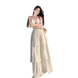 Holiday Atmosphere Feel Dress Women Folded Deep V Hanging Neck Dress Pure Lusty Style Big Back Cake Dress