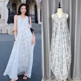 Zhao Sanguan The Same Butterfly Printed Dress 2024 New Gentle V-Neck Loose Holiday Dress