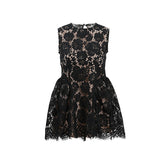 Elegant Style Lace Flower Sleeveless Short Dress 2025 New Round Neck Waist High-Waisted Dress Women's Summer