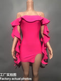 Sexy Shoulder Lotus Leaf Side With Chest Banded Dress Party Party Party Dress