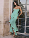 Autumn And Winter Women's New Temperament Sexy Bareback Mesh Sling Dress Solid Color Dress HZ0628