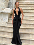 Women's Summer New Solid Color Hanging Neck Sleeveless Back Sexy Dress Woman DJPT