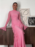 2025 New Lotus Leaf Side Splicing Court Chiffon Temperament Semi-High Collar Dress