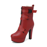 Belt Buckle Stumbling Side Zipper Short Boots Knight Boots Water Table Coarse Heels 40-50 Large Size Boots High Quality Shoes