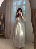 New Broken Flower Fairy Intellectual Wind Waist Side Tie With Long Dress