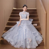 Evening Dress Dress Light Luxury Small High-End Temperament Blue Birthday Princess Dress Adult Ceremony Host Fluffy Skirt