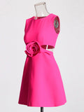 Small Sexy A-Dress 2025 New Round-Neck Sleeveless Design Lumbar Three-Dimensional Flowers Short Dress Dress Woman