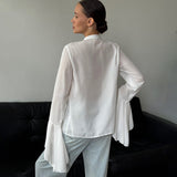 Women's Round Collar Horn Sleeve Lotus Leaf Side Design Micro-Permeable Shirt Top DJPT