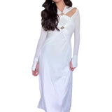 2024 Hanging Neck Long Sleeve Dress Slim Light Luxury Sexy Long Dress