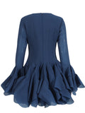 Fairy Dress 2025 New Square Collar Single Buckle Lotus Side Horn Sleeve Short Dress