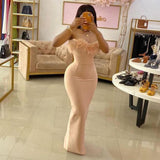 Braided Tat-Carnated Feathers Elegant Tight-Bossed Party Party Dress Dress