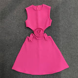 Sexy Hollow Three-Dimensional Flowers Sleeveless Banded Skirt Party Party Party Banquet Dress Tie