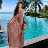 Beach Dress Chiffon Print Tie Stitched With Brighten Dress Hanging Neck Tie With Bareback Holiday Dress