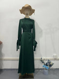 2024 New Waist-Skinny Strap Solid Color Long-Sleeved Dress Design Dress Dress Woman