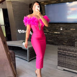Women's Fashion Feathers Diamond Bandage Dress Party Elegant Temperament Dress Dress Dress