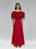 2025 Spring New A Dress Word Three-Dimensional Flowers Long Dress Dress Woman