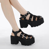 New Round Head Pine Bottom Strapped Hollow Leisure Thick Summer Thick Heel Soft-Soled Sandals High Quality Shoes