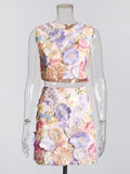 Retro Holiday Style 2025 Summer New Sleeveless Embroidery Top High-Waisted Hip Skirt Suit Woman