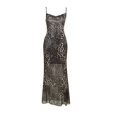 Sling Collar Sexy Bare Back Leopard Dress Summer New Temperament Dress DJPT