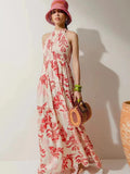 Summer New Holiday Wind Standing Sleeveless Splicing Design Waist Long Dress Dress Woman