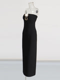 Seduction Gold Locking Banding Long Dress 2025 New Female Summer Breast V-Neck Design Dress