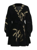 Retro Style Dress Women's Dress 2025 Summer New Heavy Industry Embroidered Wheat Spike Design Velvet Long Sleeve Skirt
