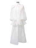 Pure Lust Wind 2025 New Long Dress Bow Tie Leads The Wooden Ear Waist Solid Color Dress Women's Summer