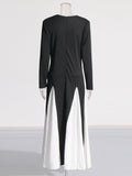 Elegant Dress 2025 Summer New Bump Color Splicing Round Neck Long Sleeves To Close The Waist Dress Dress Woman