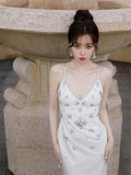Shuxin's Design Of The Same Water-Drilled Sling Dress Female Senior Sense V-Neck Body Banquet Bag-Gown Dress Dress