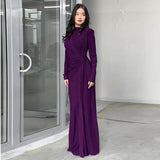 Sexy Fashion Round Collar Folds To The Waist To Repair The Solid Color Temperament Dress