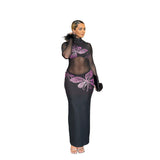 Gray Hot Diamond Dress 2025 Spring New Sexy Perspective Bag Hip Dress DJPT
