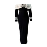 New Sexy One-Word Collared Back Diamond Banded Dress Party Dress Temperament Dress