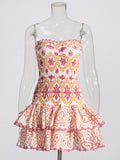 Summer New Sexy Smear Embroidery Hollow Lotus Leafy Dress To Collect Waist Thin Print Slim Dress