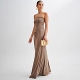 Women's 2024 Summer New Solid-Color High-Waisted Folding Dress DJPT