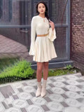 French Fashion Lotus Leaf Side Comfortable Solid Color Dress In Autumn 2024