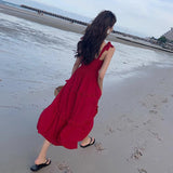 Holiday Red Sling Dress Women's Summer 2025 New Super Fairy Dress Sanya Travel Suitable For Beach Skirt