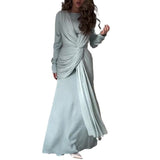 Women's New Autumn Collar Collar Overlapping Design Dress Dress High-Rise Collar With Long Skirt