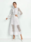Shooting Autumn New High-End Water-Soluble Lace Dress Heavy Industry Splicing Lace Women's Lantern Sleeve Dress