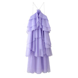 Women's Clothing Hanging Neck Sleeveless Backlace With Multi-Layer Lotus Edge Court Style Elegant Dress HZ0628