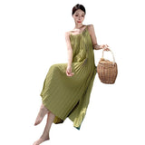 Red Seaside Holiday Sling Dress Women's Summer 2024 New Temperament Loose 100-Folded Long Dress Super Fairy