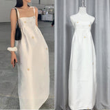 / Daisite Print Bare Back Sling Skirt Tea Break Gentle Booming Long Skirt 2024 New