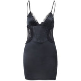 Sling V-Neck Lace Lace Bouquet Hollow Short Dress 2025 Sexy Body Babes Dress DJPT