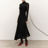 Lace Splicing Folding Long Sleeves Slanted Band With Long Skirt DJPT