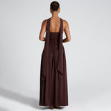 2025 New Solid Color Sleeveless Chest Open-Back Splicing Dress