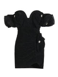Folded Shoulder Three-Dimensional Flowers Splicing Short-Term Waist Small Dress 2025 Summer New Dress Woman