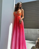 New Summer Gradient Hanging Neck Fold Fashion Dress Ladies Beach Holiday Dress