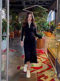 Hips Light Cooked Wind Comfortable And Casual Body Slim Thin Long Sleeve Pull-And-Slung V-Neck Dress