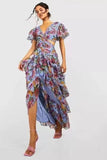 Niche 2025 Spring And Autumn V-Necked Lotus Leaf Side Splicing Skirt Sexy Loaf Long Dress Woman